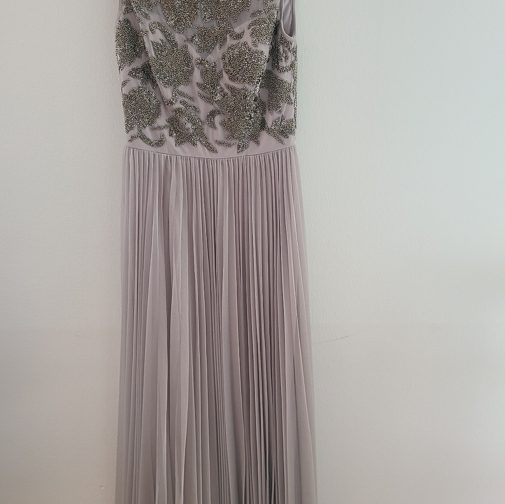 Viola Chin gown with grey clutch